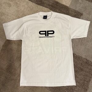 Private Property Mens Graphic T-Shirt White Logo Short Sleeve Cotton Size M USA
